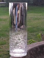 Vase rouleau vintage en Verre Craquelé  trés épais et Argenté 