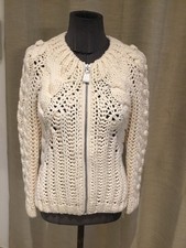 Sublime Veste Gilet Grosse Maille Écru 100% Cachemire Hermès 36 Jamais Porté 