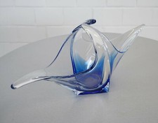 noble coupe en verre de Murano coupe à fruits bio pointe bleu vintage années 60