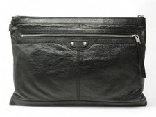 SAC POCHETTE A MAIN BALENCIAGA 273023 ETUI ORDINATEUR CITY CUIR NOIR CLUTCH 775€