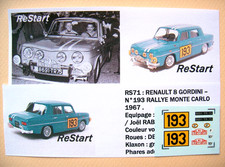 RS071 RENAULT 8 GORDINI n°193 Rallye Monte Carlo 1967 Andruet Norev IXO Kiosque