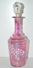 -JOLIE PETITE CARAFE VERRE EMAILLE FLEURS EMAILLEES EMAIL début XXe pour liqueur