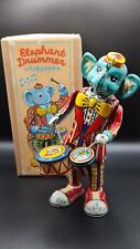 Beau Jouet Mécanique Automate Tôle Éléphant Musicien Batterie Cirque Japan 