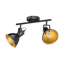 Plafonnier RISI E14 à deux flammes noir-doré métal incl. bougies LED mates