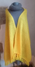 Grande écharpe châle vintage fait main jaune unique