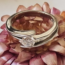 Bague Argent 925 Solitaire Serti Zircon Taille 52 Poinçon