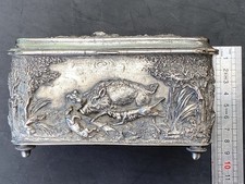 Superbe Coffre Scène de Chasse   Signée.   Bronze Argenté.   Époque 19ém