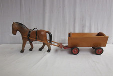 Jouet ancien, cheval et chariot en bois collection, avec harnachements, bon état