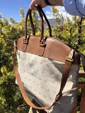 Sac Week-end Vintage CHRISTIAN DIOR Bagage Toile Monogramme et Cuir Naturel
