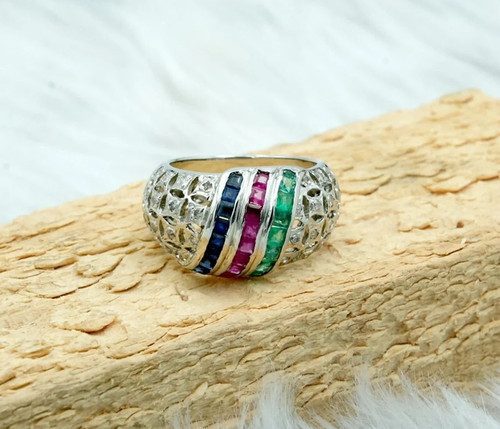 Bague unisexe rubis émeraude - rubis,