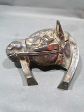 Encrier en laiton tête de cheval antique - Décoration de bureau vintage