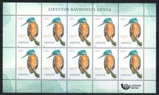Livre rouge Lituanie 2025 MNH. Oiseau martin-pêcheur commun KLB de 10 timbres...