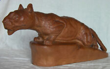 sculpture en terre cuite art-déco "panthère à l'affut" signée Clem