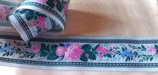 ANCIENNE FRISE BORDURE FLEURIE  EN  TISSU ENDUIT 1 METRE SUR 7 CM