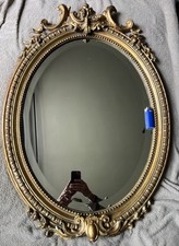 rare ancien glace miroir mural cadre plâtre 19ème xixéme verre biseauté ovale