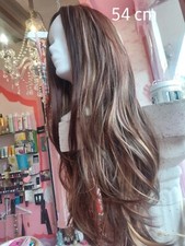 perruque femme longue mèche clair nuance châtain clair roux cheveux synthétiques