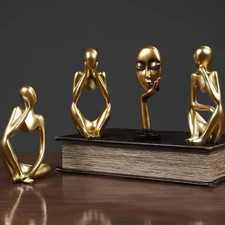 Figurine nordique abstraite "Le Penseur" Sculpture résine effet or méditation