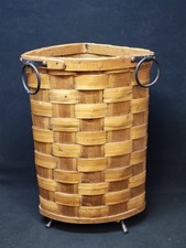 Ancienne Corbeille Vintage En Bois Tressé D'angle Porte Parapluie / Panier