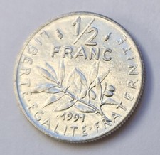 Pièce de monnaie 1/2 Franc semeuse 1991 République Française