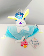 Doudou Plat Lapin Carré Bleu