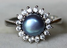 Perle de Tahiti de 2,50 ct - Certificat AGI - Bague Argent 925 avec Zircons