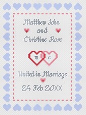 Point de Croix Mariage Échantillonneur Kit Ou Motif - Florashell - Cœurs Bleu