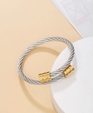 Bracelet Torsadé Femme Bijoux Argenté Jonc Doré Acier Inoxydable Homme Métal