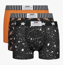 DIM 3 Boxers Homme Style Coton Stretch Noir / Orange Dim Vibes Neuf Taille XXL