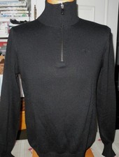 Pull col zippé BURBERRY BRIT mixte M  noir coudes tartan avec cachemire