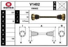 Arbre de transmission SNRA V1402 VW TRANSPORTER T3 Camionnette/TRANSPORTER T3 Au