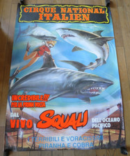 CIRQUE NATIONAL ITALIEN spectacle de requins ancienne affiche vers 1970-80