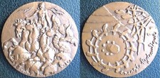 Médaille en bronze Énergie Hydraulique, homme nu sur chevaux par Revol 1956