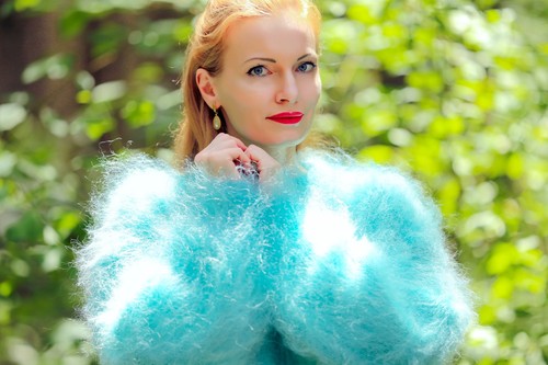 Fuzzy green mohair - , sweater