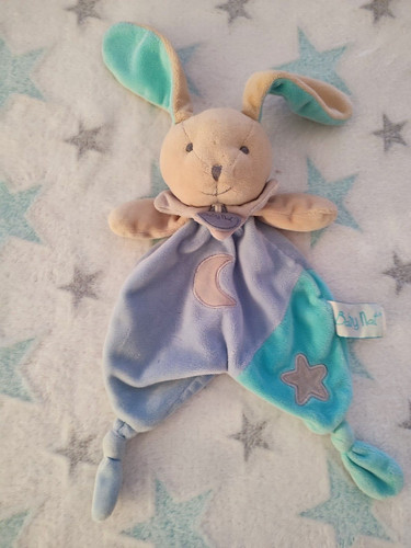 Doudou babynat lapin plat bleu - lapin,