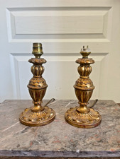 Ancien Paire Pied Lampe Bois Doré Chandelier Bougeoir 19ème XIXème