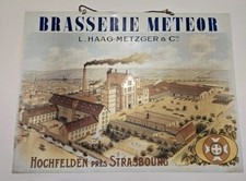Magnifique Grande  Plaque Tôle Lithographiee Brasserie Meteor Hochfelden 1950