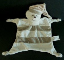 *. DOUDOU PLAT CREDIT MUTUEL OURS GRIS BEIGE BLANC RAYE BONNET EXCELLENT ETAT