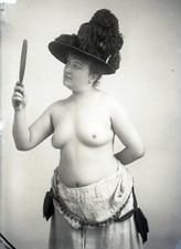 Grand Négatif Verre 1900 Nu Femme au Miroir - NC 5