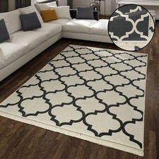 Tapis Chambre Adulte Salon Lavable Scandi Géométrique Franges 