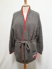 Veste à ceinturer pull ANNY BLATT laine T.42/44 VINTAGE Knitted jacket L/XL