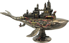 6 7/8 Inch Steampunk Fifty Two Hertz Galactic Space Colony Whale Cold Cast Resin