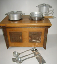 Jouet ancien Cuisinière Gazinière Bois & Métal avec Dinette