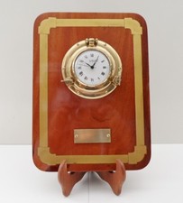 ART DECORATIF ANCIEN VINTAGE MARINE HORLOGE PENDULE HUBLOT BRONZE "SCHOLER" BOIS