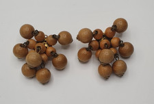 BOUCLES D'OREILLES VINTAGE CLIPS - PERLES BOIS PENDANT