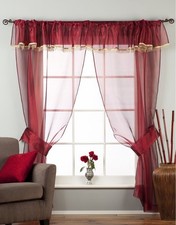 Mrn-Rod Poche Transparent Tissu Rideau W / Perlé Tour de Lit W/Tieback-Piece