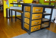 Création  Ilot central style industriel IPN meuble industriel bois mètal