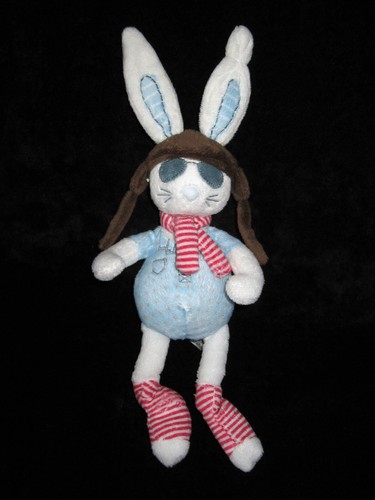 Doudou lapin blanc bleu - blanc,