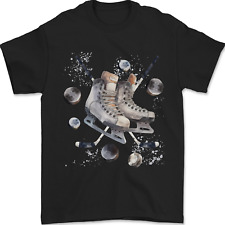 T-Shirt Pour Homme En Coton 100% Avec Patins De Hockey Sur Glace, Bâton Et Pucks
