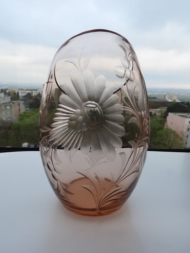 Ancien vase cristal grave - vase,