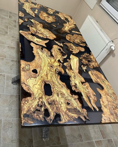 Black epoxy wood table - black,